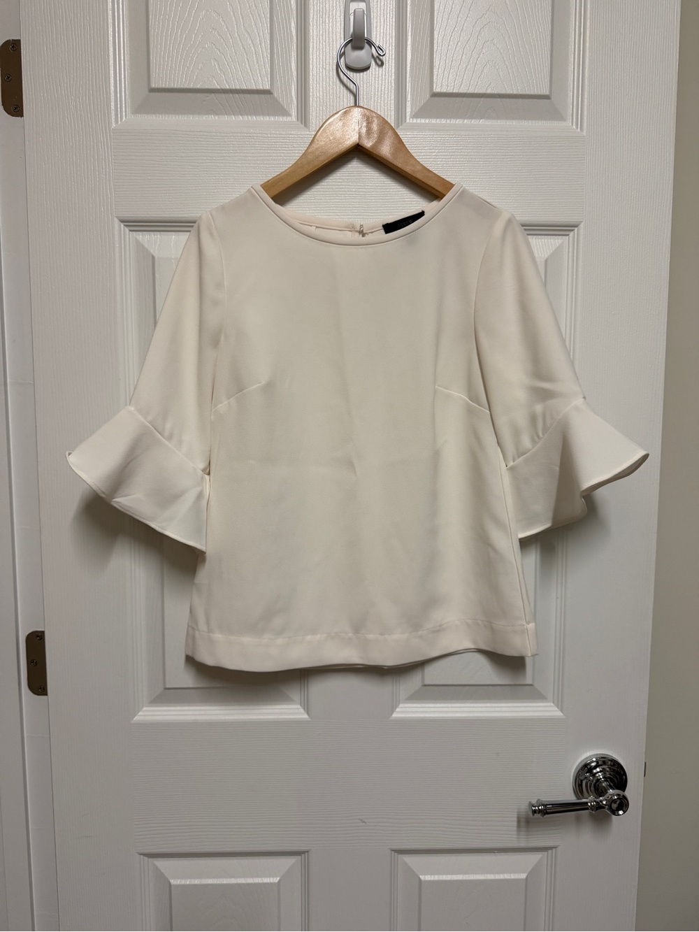J. Crew Cream Ruffle-Sleeve Blouse Petite
